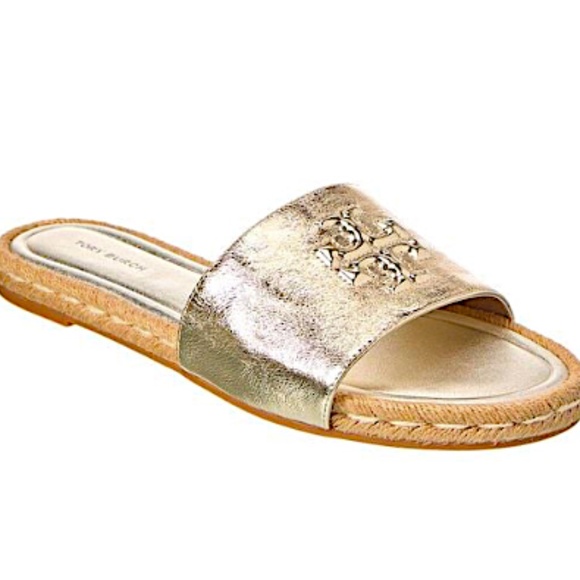 TORY BURCH Everly Leather Espadrille Slide In Gold